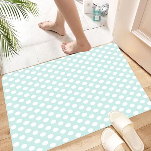 HKPOEQ Super Absorbierende Badezimmerteppich Waschbar Schnelltrocknende Badvorleger Duschvorleger für Badezimmer,Hellblau, Retro-Stil Polka Dots Soft Spot Baby Farben verblasst Kids1,60x100 cm von HKPOEQ