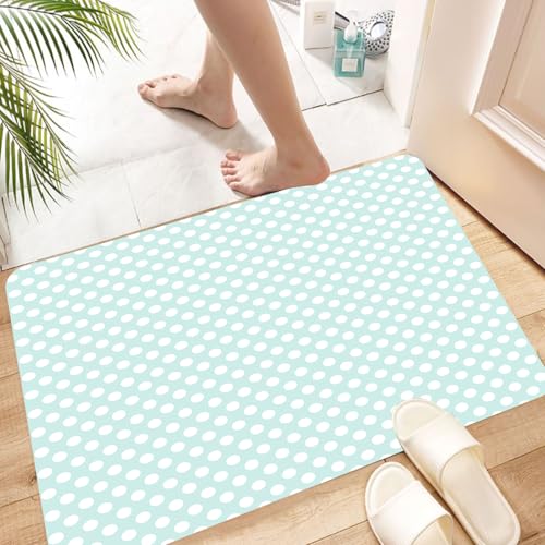 HKPOEQ Super Absorbierende Badezimmerteppich Waschbar Schnelltrocknende Badvorleger Duschvorleger für Badezimmer,Hellblau, Retro-Stil Polka Dots Soft Spot Baby Farben verblasst Kinder,60x100 cm von HKPOEQ