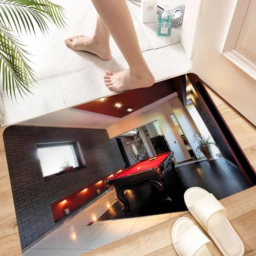 HKPOEQ Super Absorbierende Badezimmerteppich Waschbar Schnelltrocknende Badvorleger Duschvorleger für Badezimmer,Modernes Dekor, Haus mit Snooker-Tisch Hobby Pool Spiel Wohnung Möbel Freize,60x100 cm von HKPOEQ
