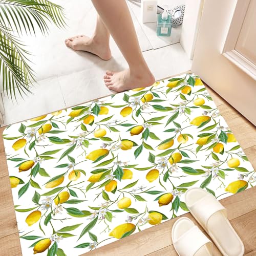HKPOEQ Super Absorbierende Badezimmerteppich Waschbar Schnelltrocknende Badvorleger Duschvorleger für Badezimmer,Natur, blühende Zitrone. Gehölzpflanze. Romantik. Lebensraum. Zitrusfrüchte.,60x100 cm von HKPOEQ