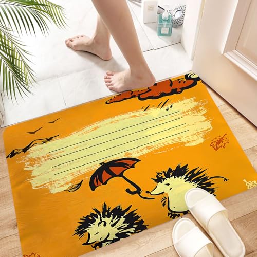 HKPOEQ Super Absorbierende Badezimmerteppich Waschbar Schnelltrocknende Badvorleger Duschvorleger für Badezimmer,Notizbuch-Cover-Design mit Zwei Igeln im Herbst-Vektor,60x100 cm von HKPOEQ