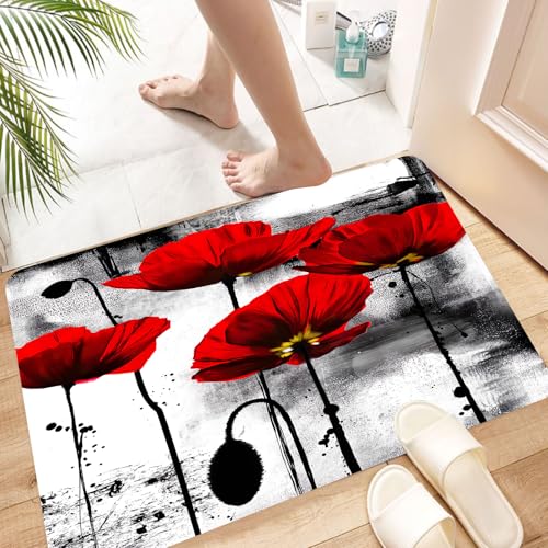 HKPOEQ Super Absorbierende Badezimmerteppich Waschbar Schnelltrocknende Badvorleger Duschvorleger für Badezimmer,Rote Mohnkunst, rote Mohnblumen mit kräftigen Farben Heben Sich auf weißem H,60x100 cm HKPOEQ Super Absorbierende Badezimmerteppich Waschbar Schnelltrocknende Badvorleger Duschvorleger für Badezimmer,Rote Mohnkunst, rote Mohnblumen mit kräftigen Farben Heben Sich auf weißem H,60x100 cm von HKPOEQ