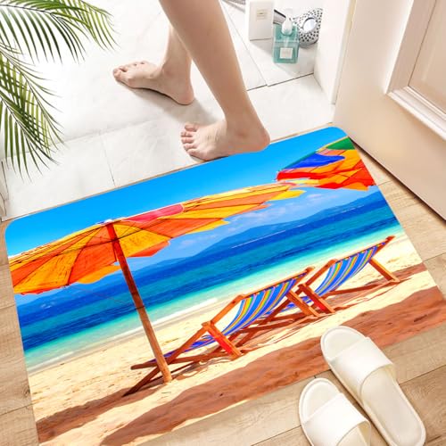 HKPOEQ Super Absorbierende Badezimmerteppich Waschbar Schnelltrocknende Badvorleger Duschvorleger für Badezimmer,Seaside Decor, Liegestühle mit Blick auf das Tropische Meer von Thailand Bea,60x100 cm von HKPOEQ