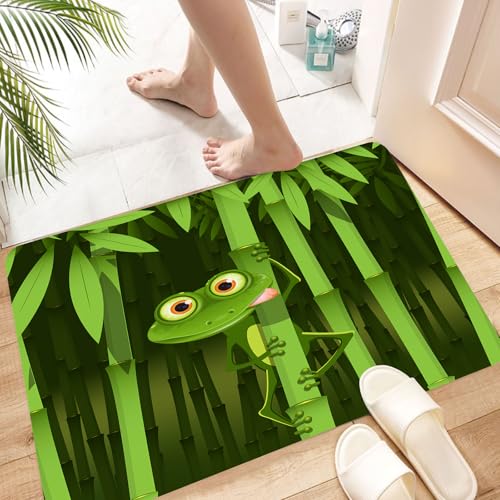 HKPOEQ Super Absorbierende Badezimmerteppich Waschbar Schnelltrocknende Badvorleger Duschvorleger für Badezimmer,Tierischer grüner Frosch, lustige, lustige, froschfreundliche Illustration a,60x100 cm von HKPOEQ