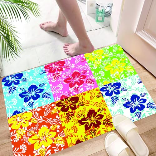 HKPOEQ Super Absorbierende Badezimmerteppich Waschbar Schnelltrocknende Badvorleger Duschvorleger für Badezimmer,Tropisches Blumen-Patchwork, sechs Verschiedene Blumenmuster in Einer Reihe,60x100 cm von HKPOEQ