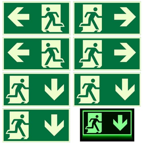 7 Stück Notausgangsschild Nachleuchtend, Fluchtwegschilder Nachleuchtend, Enthält Pfeile für "Links", "Rechts" und "Unten", Selbstklebendes Design, Notausgangsschild Beleuchtet, Notbeleuchtung von HKQBXO