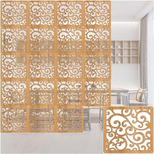 Aufhängen der Raumtrennbildschirm, Faltbarer Sichtschutz for Aufhängen, quadratische Paneele, Raumteiler mit Haken, Natur, 1–100 Stück(Natural B,18Pcs) von HKSDKABOP