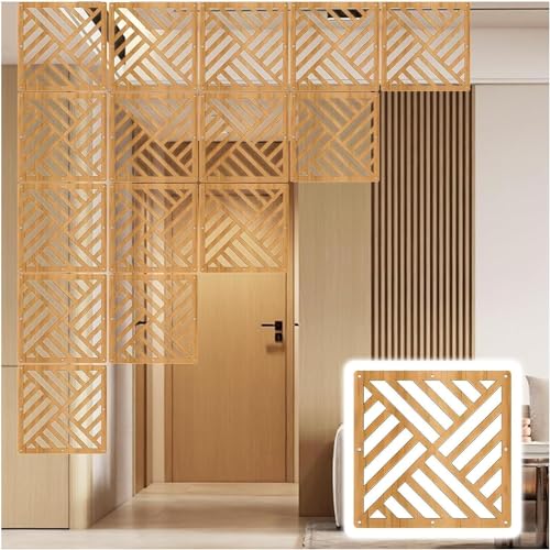 HKSDKABOP Aufhängen der Raumtrennbildschirm, DIY Holz Kunststoff Faltbare Sichtschutz Hängende Bildschirm Trennwand Kit 1-100 Stück Natur(Natural a,18Pcs) von HKSDKABOP