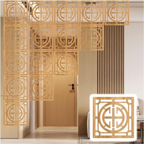 HKSDKABOP Aufhängen der Raumtrennbildschirm, Hängende Sichtschutzwand aus Holz und Kunststoff, Raumteiler, Natur, mehrere Größen(Natural a,16Pcs) von HKSDKABOP