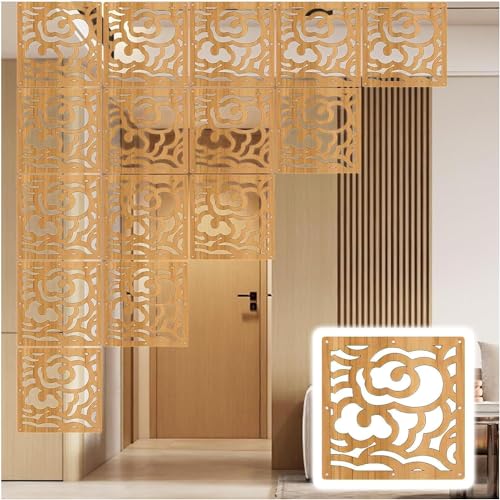 HKSDKABOP Aufhängen der Raumtrennbildschirm, Hohle faltende hängende Sichtschutz-Trennwand-Platten 29x29cm natürliche mehrfache Größen(Natural a,19Pcs) von HKSDKABOP