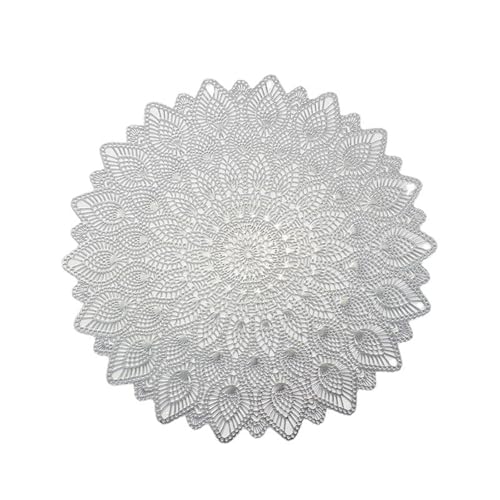 HKSDKABOP PVC runde, Hohle Tischkissen, Tischsets Set 38x38 cm Multicolor 6er Pack(Silver) von HKSDKABOP