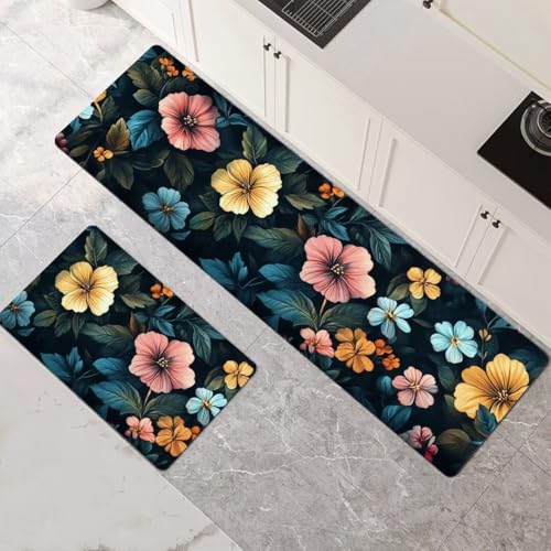 Teppich Küche, 2er-Pack mehrfarbige, waschbare, rutschfeste Küchenteppiche in Mehreren Größen(40x60cm+40x120cm(15.75x23.62in+15.75x47.24in)) von HKSDKABOP