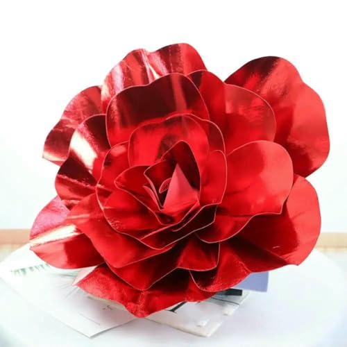 Vase mit künstlichen Blumen, 1pc 30/40/50cm Riesen Rose Blume Kopf Mode Party Einstellung Anordnung Gefälschte Schaum Rose Glänzend Hochzeit Decor Künstliche Blumen(Red 30cm) von HKSDKABOP