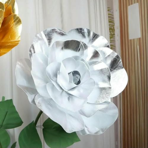 Vase mit künstlichen Blumen, 1pc 30/40/50cm Riesen Rose Blume Kopf Mode Party Einstellung Anordnung Gefälschte Schaum Rose Glänzend Hochzeit Decor Künstliche Blumen(Silver 50cm) von HKSDKABOP