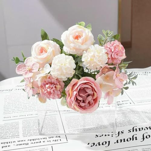 Vase mit künstlichen Blumen, 7 Köpfe Künstliche Pfingstrose Blumen Seide Rose Hortensie Brautstrauß Home Zimmer Tischdekoration Party Hochzeit Weihnachten Gefälschte Pflanze(Pink) von HKSDKABOP