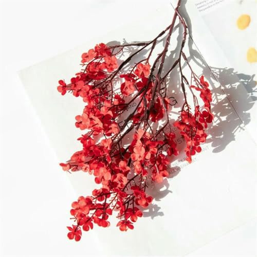 Vase mit künstlichen Blumen, Künstliche Blumen Blüten Baby Atem Gypsophila Gefälschte Blumen DIY Hochzeit Hause Vase Dekoration Faux Blumen Zweig(Red,1 Piece) von HKSDKABOP