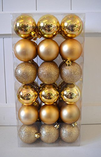 HKT Home Deco Baumschmuck Kugeln Weihnachtsdeko Weihnachtskugel 36 Stück Gold 6cm Sortiment Christbaumkugel Christbaumschmuck Xmas Kugel Kugeln Weihnachtsbaumkugel Baumkugel von HKT Home Deco