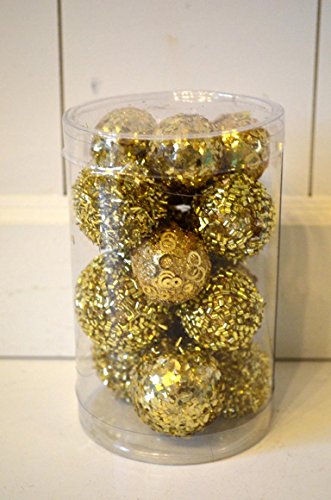 HKT Home Deco Weihnachtsdeko Kugeln Gold Sortiment Dekokugeln Streudeko Tischdeko Baumschmuck X-Mas 16 Stück Box von HKT Home Deco
