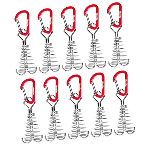 10 Stück Deckanker Heringe Edelstahl Camping Zelt Nagel mit Karabinern Rot von HKWFKAWA