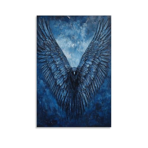 HKXXMTQMM Falcon Wings Spread Wide Built From Bold V-shaped lines on a Bold Storm Blue Canvas Contemporary Hanging Wall Art - Decorative Mural Design, 50 x 75 cm von HKXXMTQMM