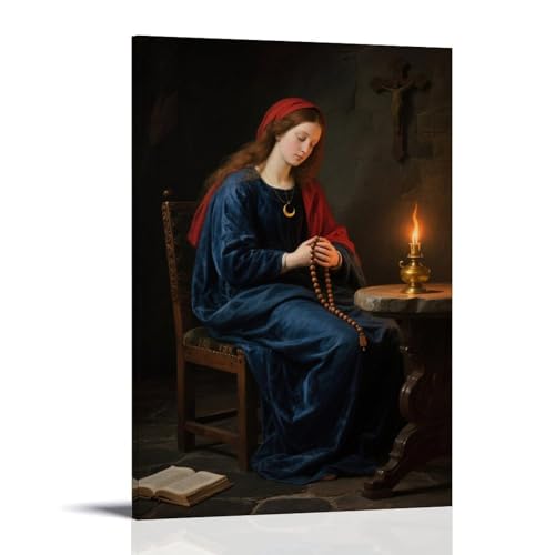 HKXXMTQMM Mary by Candlelight, Holding Rosenkranz, zeitgenössische Wandkunst, dekoratives Wandbild, 60 x 90 cm HKXXMTQMM Mary by Candlelight, Holding Rosenkranz, zeitgenössische Wandkunst, dekoratives Wandbild, 60 x 90 cm von HKXXMTQMM