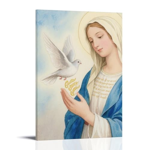 HKXXMTQMM Taube mit goldener Schrift, fliegt zu Marias Hand, zeitgenössische Wandkunst, dekoratives Wandbild, 20 x 30 cm HKXXMTQMM Taube mit goldener Schrift, fliegt zu Marias Hand, zeitgenössische Wandkunst, dekoratives Wandbild, 20 x 30 cm von HKXXMTQMM