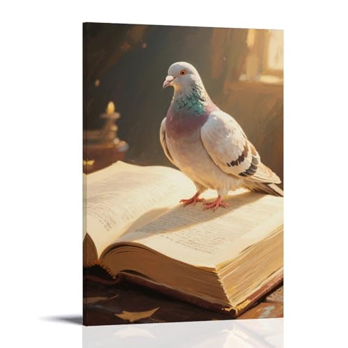 HKXXMTQMM Taube ruht auf offener Bibel, Seiten leuchtend, zeitgenössisch, Wandkunst, dekoratives Wandbild, 40 x 60 cm von HKXXMTQMM