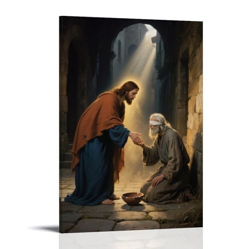 HKXXMTQMM Wandkunst, Motiv Jesus Bending to Blind Beggar, Hand Reaching, modernes Wandbild, dekoratives Wandbild, 30 x 45 cm HKXXMTQMM Wandkunst, Motiv Jesus Bending to Blind Beggar, Hand Reaching, modernes Wandbild, dekoratives Wandbild, 30 x 45 cm von HKXXMTQMM