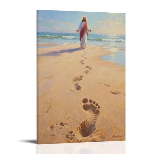 HKXXMTQMM Wandkunst, Motiv Jesus' Fußabdrücke auf Sand, führend, zeitgenössisch, hängend, dekoratives Wandbild, 20 x 30 cm HKXXMTQMM Wandkunst, Motiv Jesus' Fußabdrücke auf Sand, führend, zeitgenössisch, hängend, dekoratives Wandbild, 20 x 30 cm von HKXXMTQMM