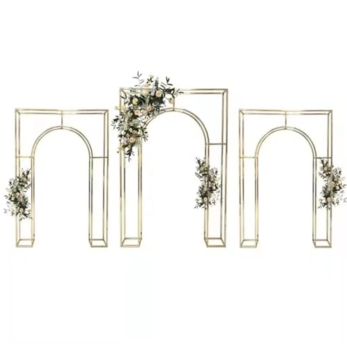 Gartenbogen Bogen 1/3-teilig, geometrischer Hochzeitsbogen-Hintergrundständer-Set – glitzernder Goldener Blumenarrangement-Rahmen, Outdoor-Gartenparty-Dekor(Hiny Gold 3pcs) von HKYBCF