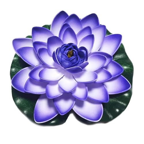 HKYBCF 10/17/28 cm Lotus Künstliche Blume Schwimmende Gefälschte Lotuspflanze Lebensechte Seerose Mikrolandschaft for Teichgartendekor(Blue 17cm) von HKYBCF
