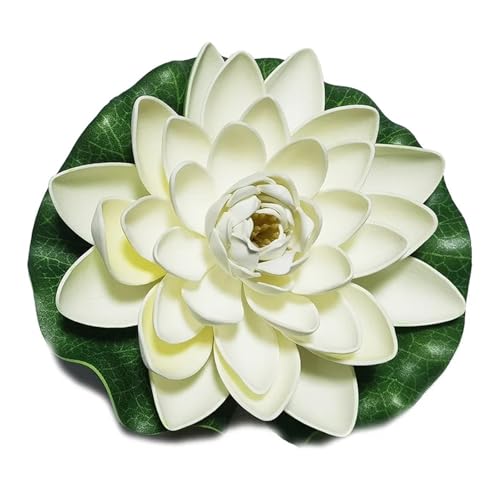 HKYBCF 10/17/28 cm Lotus Künstliche Blume Schwimmende Gefälschte Lotuspflanze Lebensechte Seerose Mikrolandschaft for Teichgartendekor(Cream 17cm) von HKYBCF