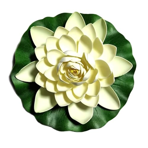 HKYBCF 10/17/28 cm Lotus Künstliche Blume Schwimmende Gefälschte Lotuspflanze Lebensechte Seerose Mikrolandschaft for Teichgartendekor(Cream 28cm) von HKYBCF