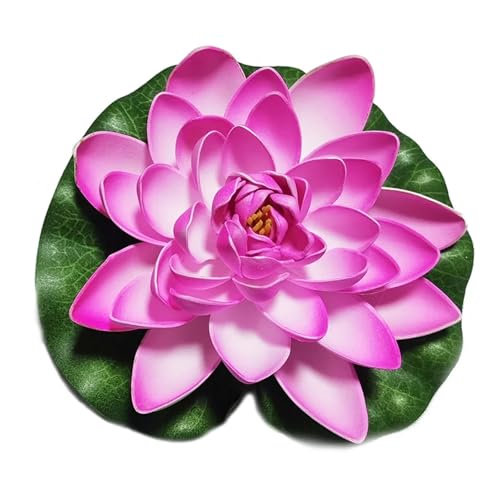 HKYBCF 10/17/28 cm Lotus Künstliche Blume Schwimmende Gefälschte Lotuspflanze Lebensechte Seerose Mikrolandschaft for Teichgartendekor(Dark pink 17cm) von HKYBCF