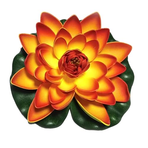HKYBCF 10/17/28 cm Lotus Künstliche Blume Schwimmende Gefälschte Lotuspflanze Lebensechte Seerose Mikrolandschaft for Teichgartendekor(Sunset Red 17cm) von HKYBCF