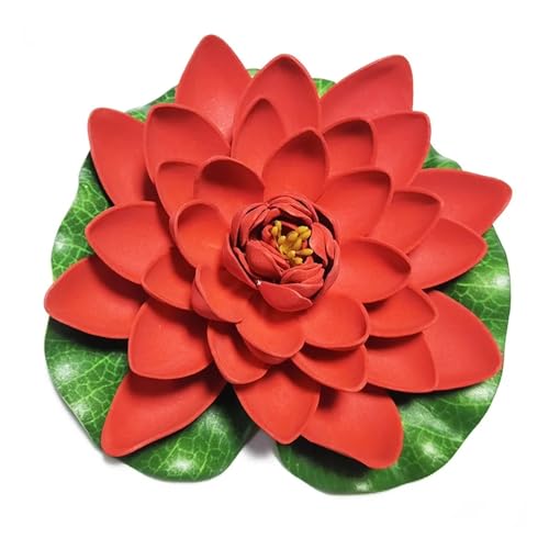 HKYBCF 10/17/28 cm Lotus Künstliche Blume Schwimmende Gefälschte Lotuspflanze Seerose Mikrolandschaft for Teich Garten Schwimmbad Dekor(Big Red 17cm) von HKYBCF