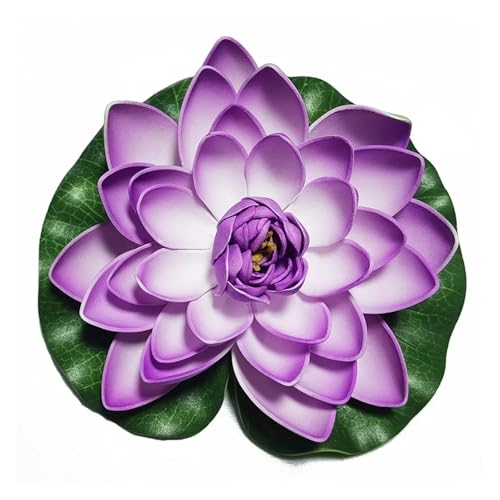 HKYBCF 10/17/28 cm Lotus Künstliche Blume Schwimmende Gefälschte Lotuspflanze Seerose Mikrolandschaft for Teich Garten Schwimmbad Dekor(Purple 17cm) von HKYBCF