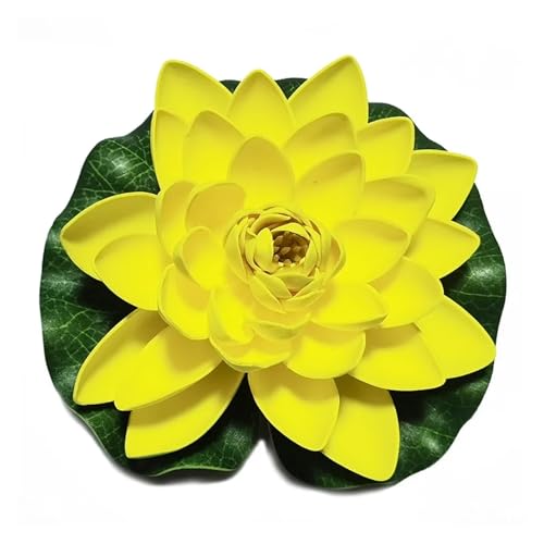 HKYBCF 10/17/28 cm Lotus Künstliche Blume Schwimmende Gefälschte Lotuspflanze Seerose Mikrolandschaft for Teich Garten Schwimmbad Dekor(Yellow 17cm) von HKYBCF
