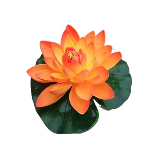 HKYBCF 18 cm künstliche schwimmende Seerose Lotusblatt Blume Teich Aquarium Dekoration Micro Landschaft Garten Teich Dekor(Orange) von HKYBCF