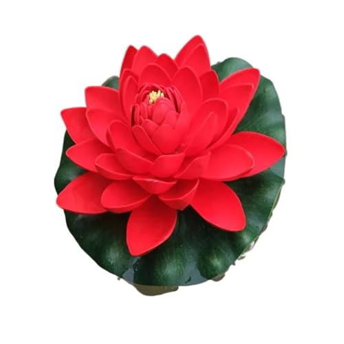 HKYBCF 18 cm künstliche schwimmende Seerose Lotusblatt Blume Teich Aquarium Dekoration Micro Landschaft Garten Teich Dekor(Red) von HKYBCF