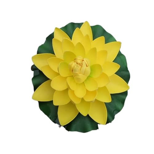 HKYBCF 18 cm künstliche schwimmende Seerose Lotusblatt Blume Teich Aquarium Dekoration Micro Landschaft Garten Teich Dekor(Yellow) von HKYBCF