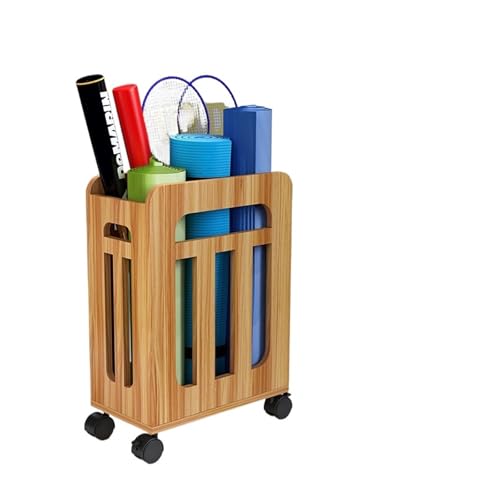 Aufbewahrung von Yogamatten Holz Übung Ausrüstung Organizer Korb Yoga Matte Badminton Schläger Lagerung Eimer Hause Mobile Korb Kinder Spielzeug(Walnut Pulley Style) von HKYBCF