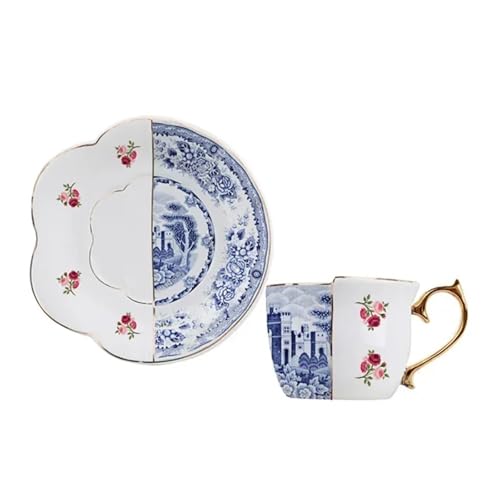 HKYBCF Kaffeetasse Untertasse Sets 250ml Keramik Kaffeetasse und Untertasse Set Becher Wasser Golden Afternoon Teacup Beste Parcelain Geschenkbox Trinkgeschirr(A) von HKYBCF