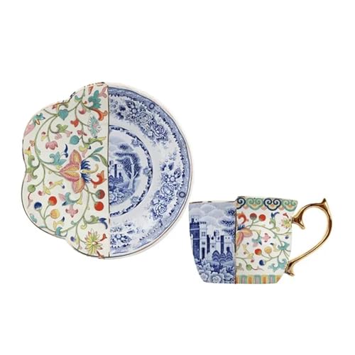 HKYBCF Kaffeetasse Untertasse Sets 250ml Keramik Kaffeetasse und Untertasse Set Becher Wasser Golden Afternoon Teacup Beste Parcelain Geschenkbox Trinkgeschirr(B) von HKYBCF