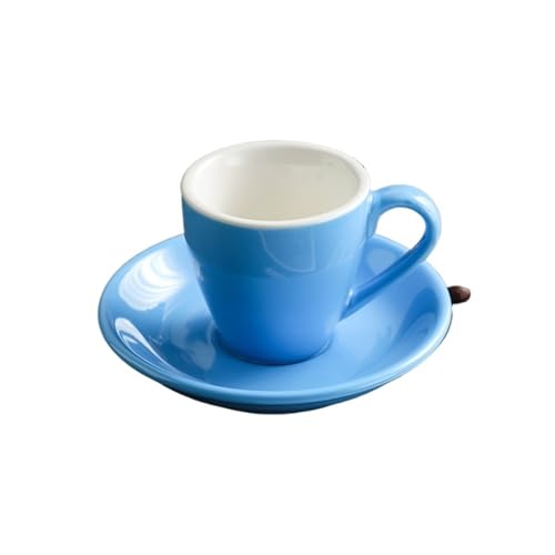 HKYBCF Kaffeetasse Untertasse Sets 80ML Keramik Kaffeetasse Set Nachmittagstee Tassen und Teller Becher Keramik Kaffeetasse(Blue 4) von HKYBCF