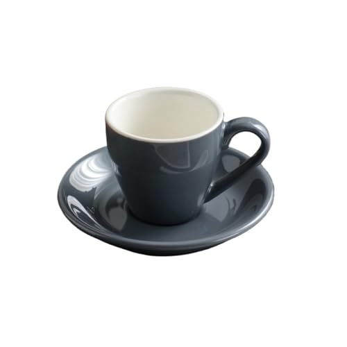 HKYBCF Kaffeetasse Untertasse Sets 80ML Keramik Kaffeetasse Set Nachmittagstee Tassen und Teller Becher Keramik Kaffeetasse(Grey) von HKYBCF