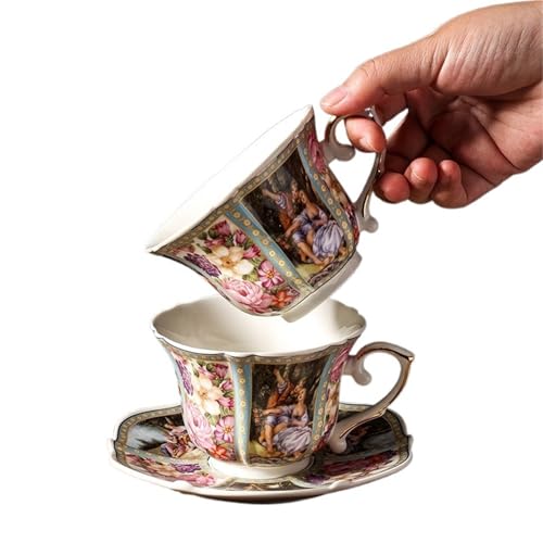 HKYBCF Kaffeetasse Untertasse Sets Kaffeebecher Kaffeetasse mit Teller Keramiktasse Teeservice Nachmittagstee von HKYBCF