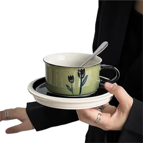 HKYBCF Kaffeetasse Untertasse Sets Keramiktasse Vintage Tee Wasserbecher Vintage Kaffeetasse und Teller Set Tassen(Mug.04) von HKYBCF