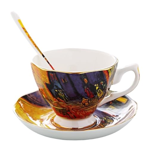 HKYBCF Kaffeetasse Untertasse Sets Keramiktasse Vintage Tee Wasserbecher Vintage Kaffeetasse und Teller Set Tassen(Style 7) von HKYBCF