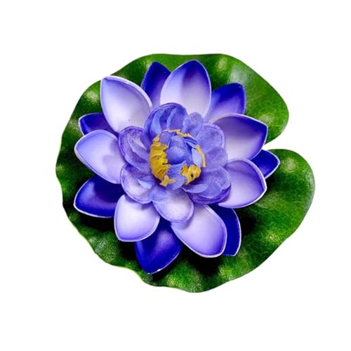 HKYBCF Künstliche Lotusblume, Gefälschte Blume, schwimmende Schaumlotusblume mit Seerosenblatt, schwimmende Teichdekoration, Gartendekoration(1PC Blue) von HKYBCF